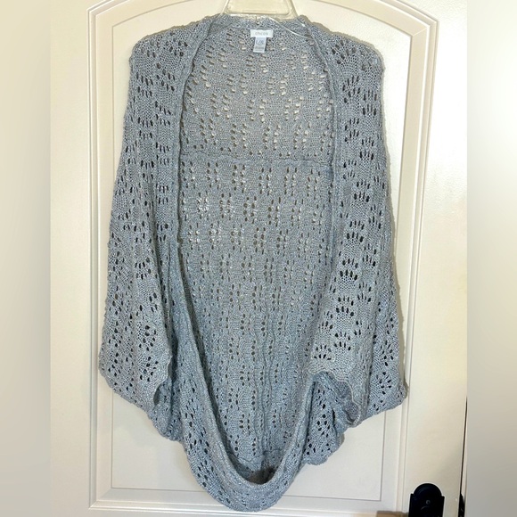 Chico's Sweaters - Chico’s Crochet Cocoon Shrug Sweater Silver Gray - Large / Extra Large